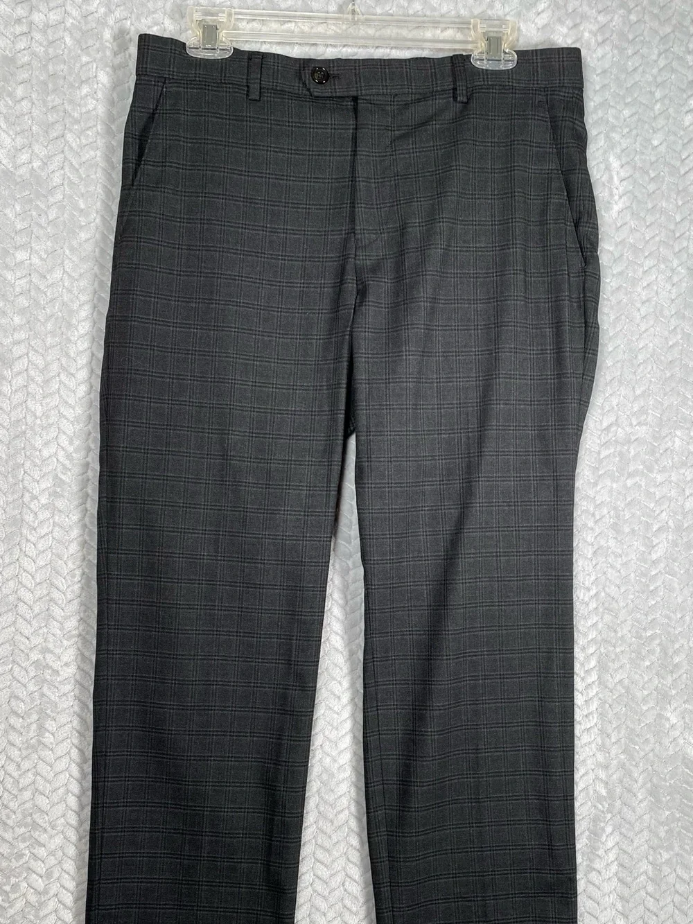 Polo Ralph Lauren Mens 32x30 Charcoal Gray Plaid Dress Pants Flat Front Slacks